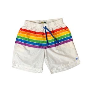 Rainbow/white shorts, Swim trunk material, size M